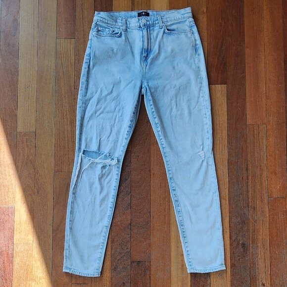 7 For All Mankind Light Wash "The High Wash Skinny" Jeans Size 30 - Picture 5 of 16